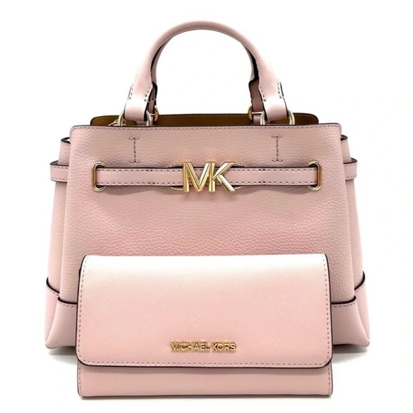 Michael Kors Reed Small Satchel Crossbody Bag & Large Trifold Wallet Light Pink - Picture 2 of 16